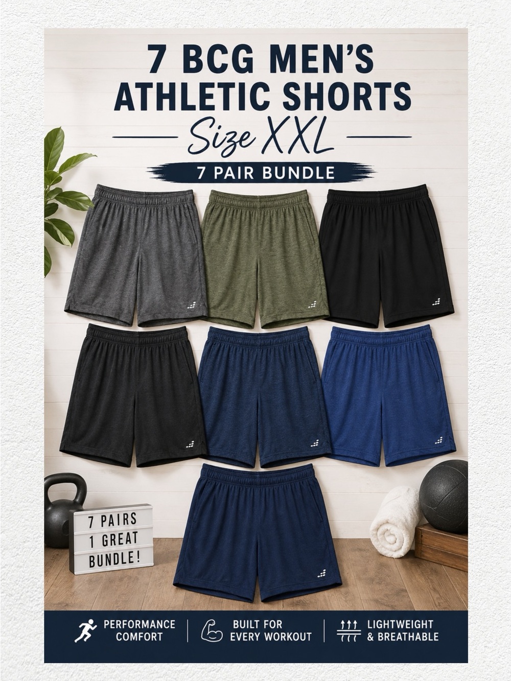 🏃‍♂️ BCG Men’s Athletic Shorts Bundle 7 Pair XXL Performance Gym Workout Shorts